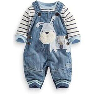 Cute Baby Boy Clothes Suit Toddler' Striped long Sleeve T-Shirt+Denim Overalls